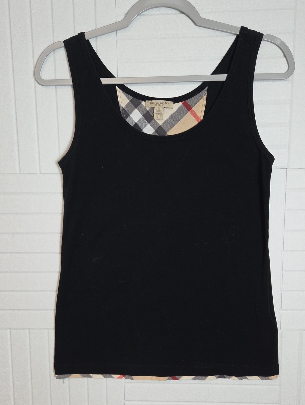 Burberry Brit Black Tank With Signature Plaid Trim Size S
